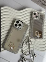 قاب Dior آینه ای دور نگین با آویز قلبی پاپیونی (کدC1989) - Image 2
