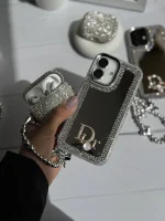 قاب Dior آینه ای دور نگین با آویز قلبی پاپیونی (کدC1989) - Image 5