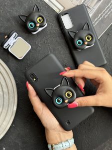 قاب موبایل آیفون گربه سیاه پاپسوکت آیینه ای
