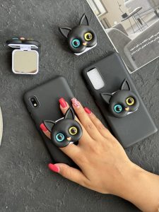 قاب موبایل آیفون گربه سیاه پاپسوکت آیینه ای - Image 3