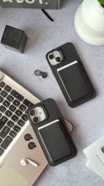 قاب موبایل Leather case قاب چرمی لنز استندی مگ سیف فعال همراه با ولت - Image 2