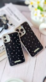 قاب موبایل رز صورتی  زمینه مشکی همراه با بند آویز - Image 2