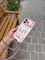 قاب  آیفون فلاور رز صورتی + دو بند ست کوتاه و بلند - Image 3