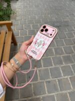 قاب  آیفون فلاور رز صورتی + دو بند ست کوتاه و بلند - Image 5